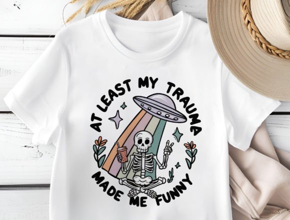 Quirky Skeleton with UFO PNG: Humorous Design Asset