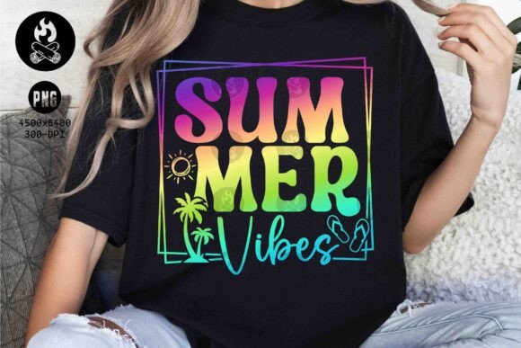 Summer Vibes Rainbow PNG: Neon Beach Design Assets