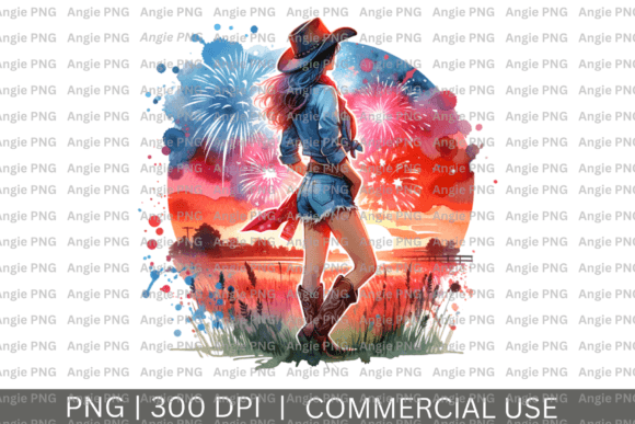 Watercolor Cowgirl 4th of July PNG: A Creative Design Asset